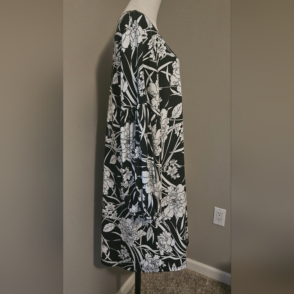 NWT Bryn Walker Floral Print Round Neck Long Sleeve Lantern Dress:Black/White:XL - Picture 5 of 16